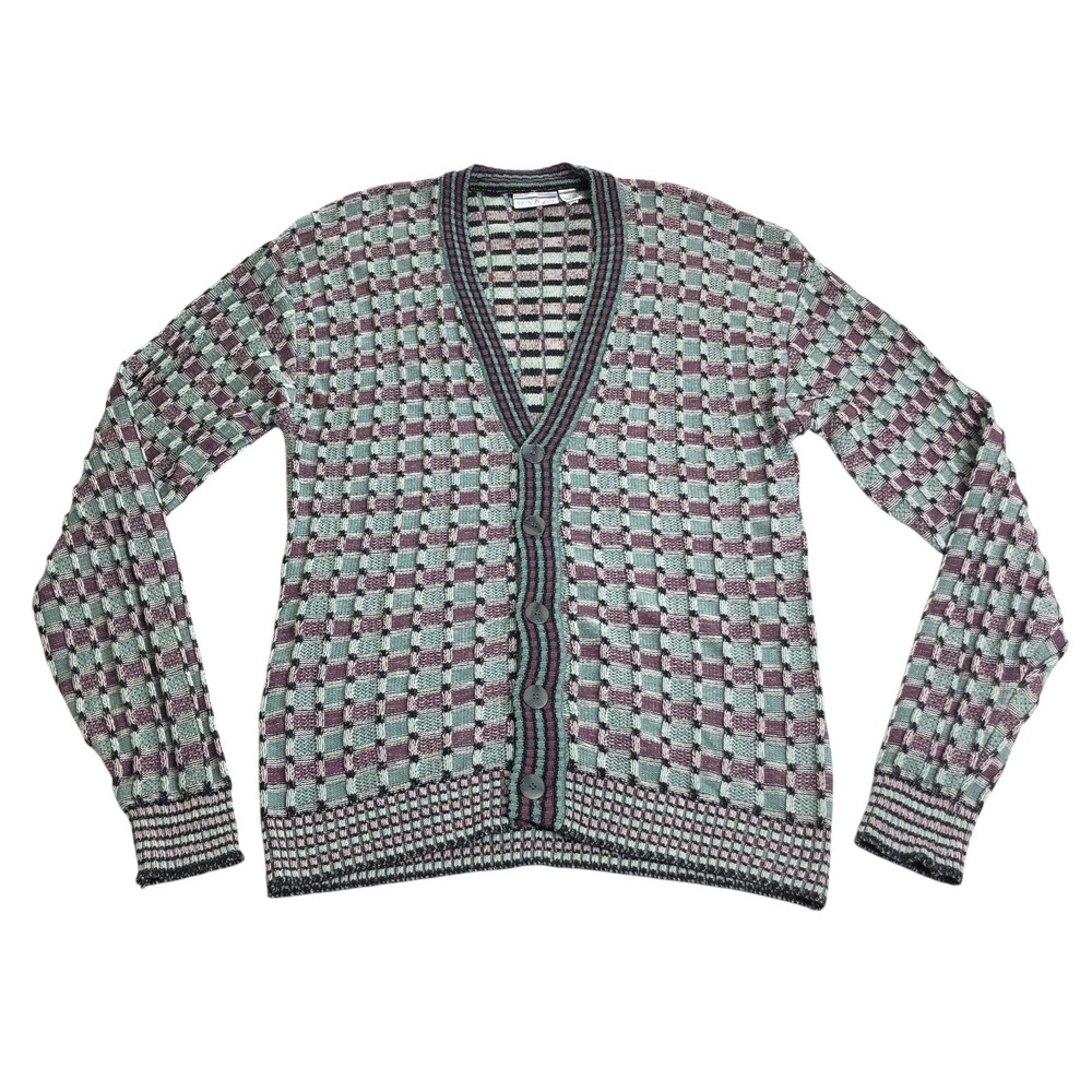 Vintage 80s Sundays Cardigan Sweater Mens XL XT Checkered Knit Grunge Grandpa 89